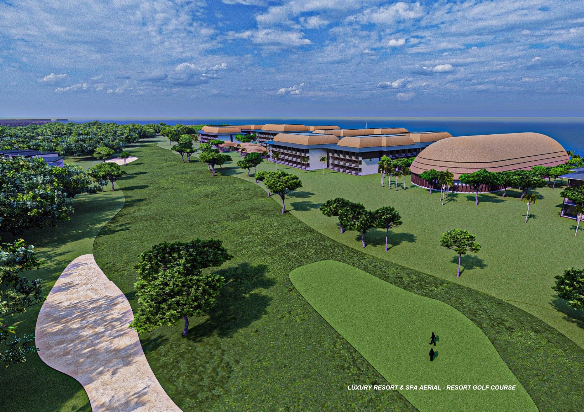 Luxury resort and spa aerial over the golf course
