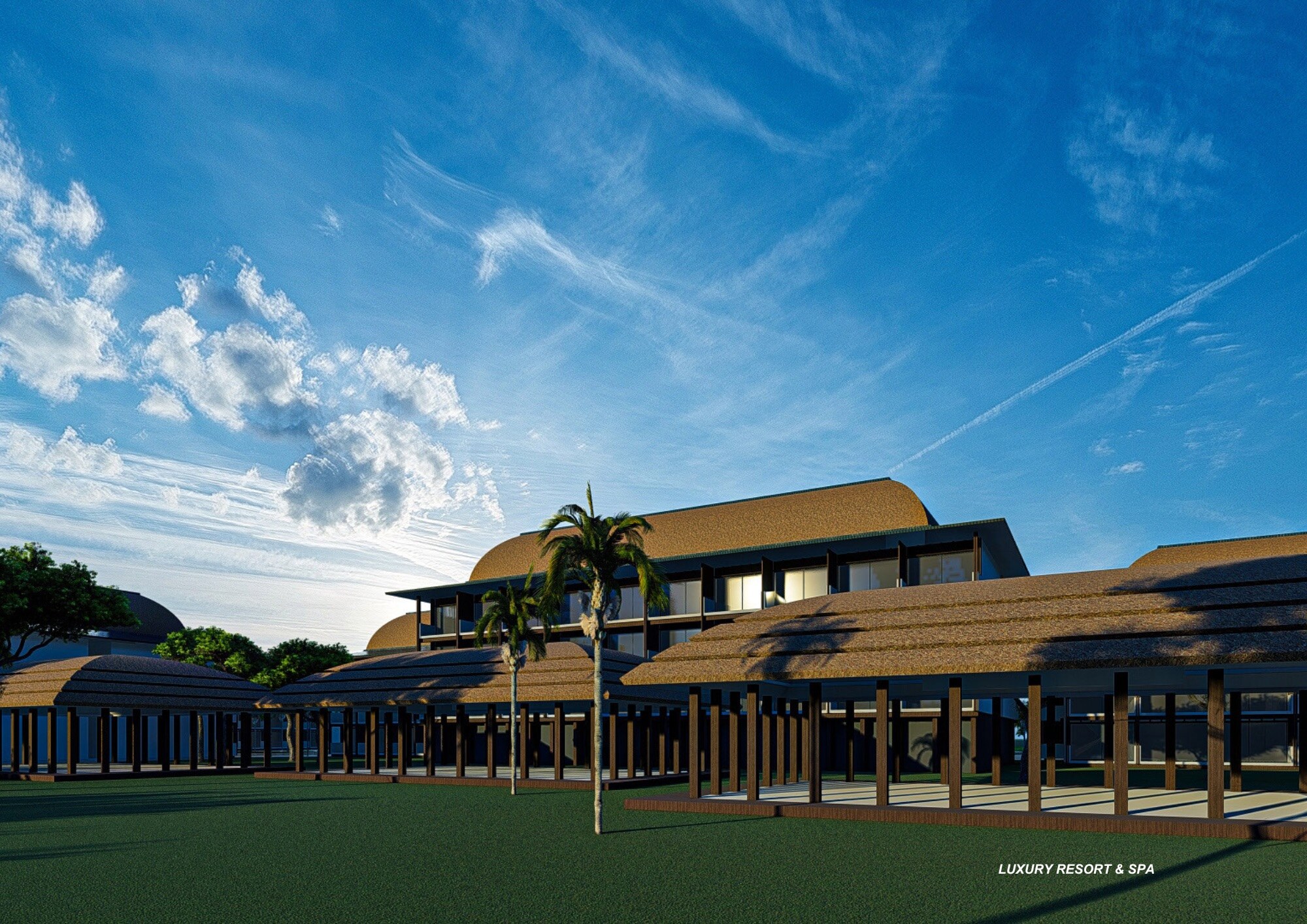 Resort architecture at dusk